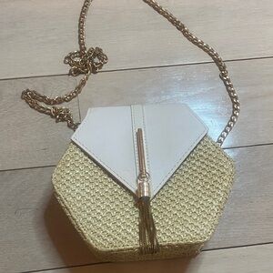 Elegant White and Tan Hexagonal Women Bag